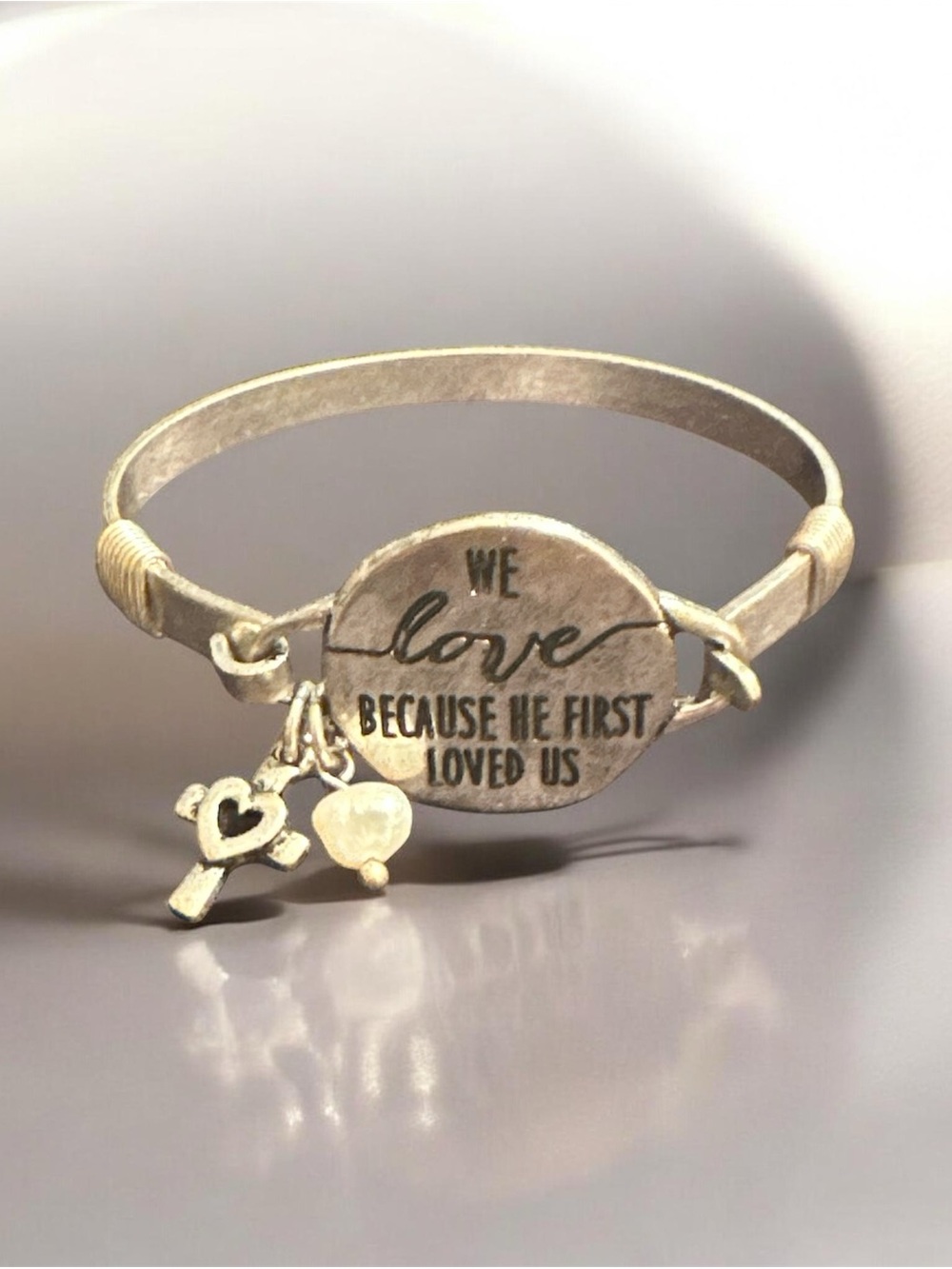 We Love Silver Tone Inspirational Charm Bangle Bracelet
446